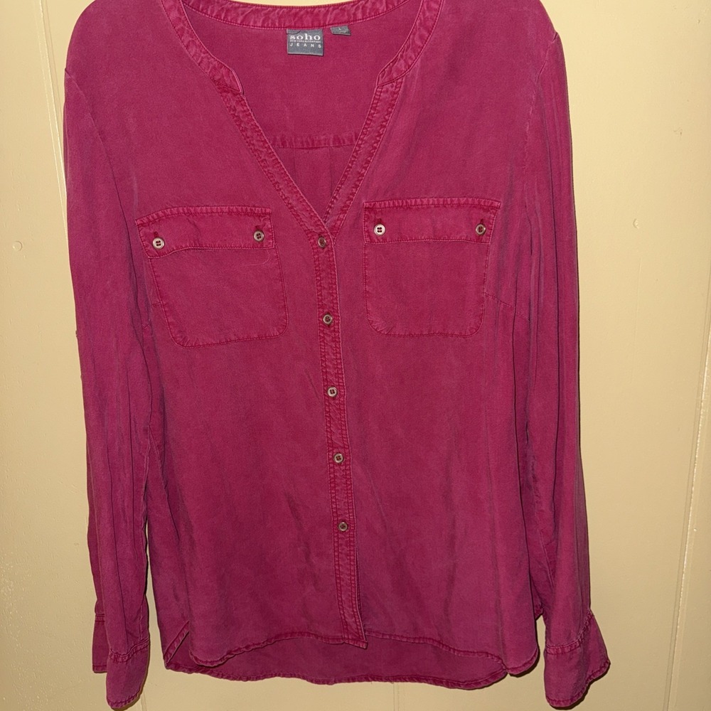 Soho Jeans Worn denim Look Button Up Blouse Large